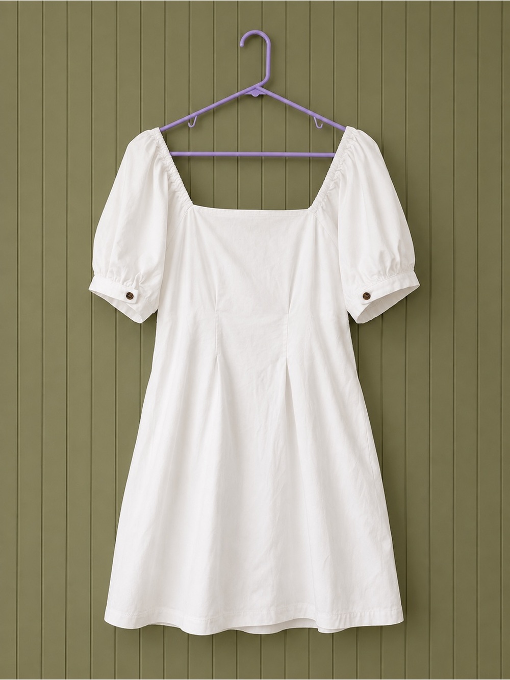 Who What Wear White Square Neck Button-Front Puff Sleeve Dress - Picture 3 of 5